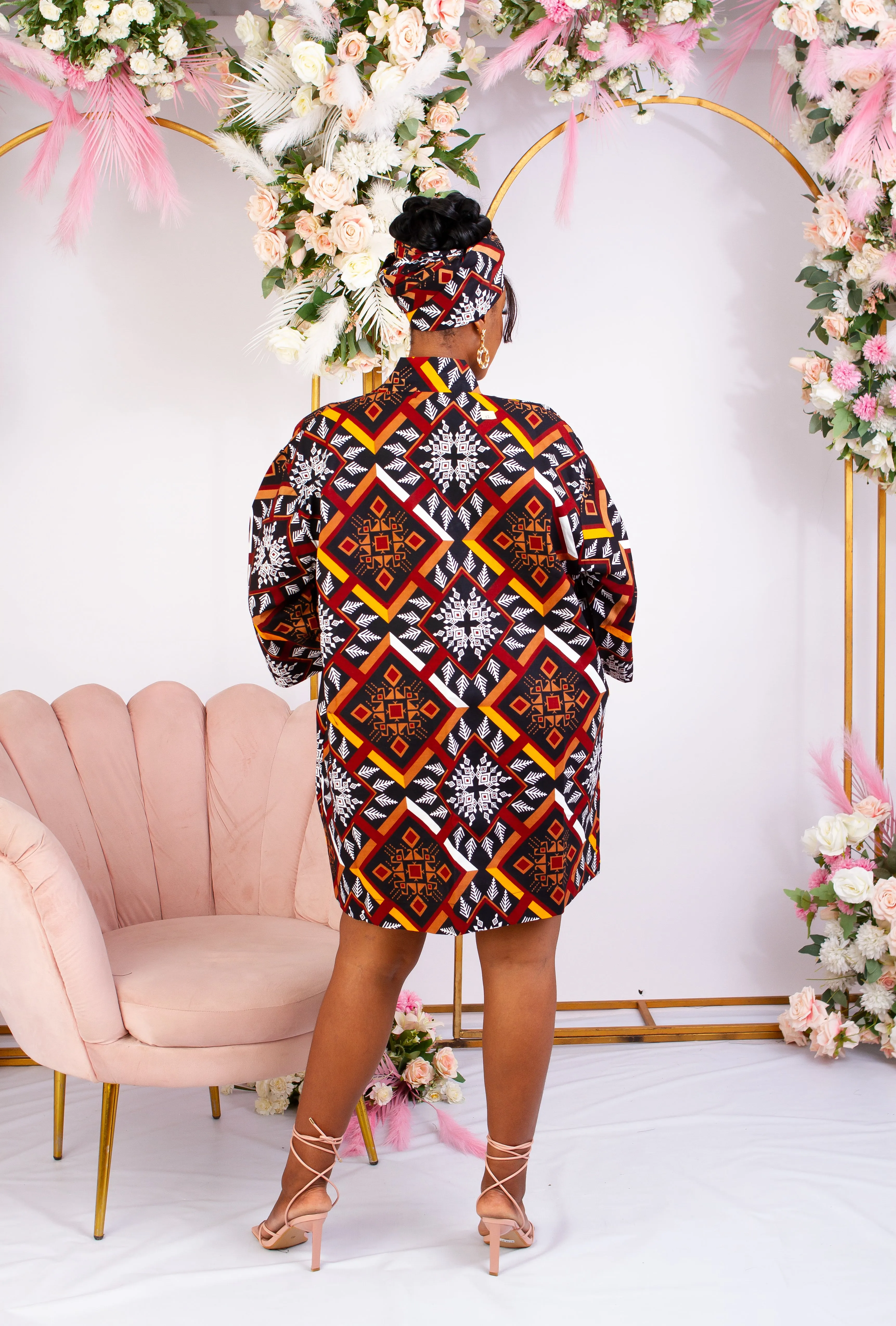 2 pcs African Tribal Print Kimono Jacket with matching Headwrap - Mmasi