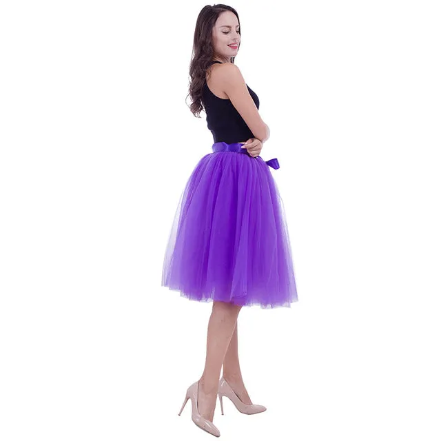 6Layers 65cm Fashion Tulle Skirt Pleated Tutu Skirts Womens Lolita Petticoat Bridesmaids Vintage Midi Skirt Jupe Saias faldas