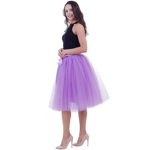 6Layers 65cm Fashion Tulle Skirt Pleated Tutu Skirts Womens Lolita Petticoat Bridesmaids Vintage Midi Skirt Jupe Saias faldas