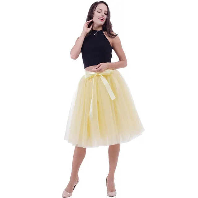 6Layers 65cm Fashion Tulle Skirt Pleated Tutu Skirts Womens Lolita Petticoat Bridesmaids Vintage Midi Skirt Jupe Saias faldas