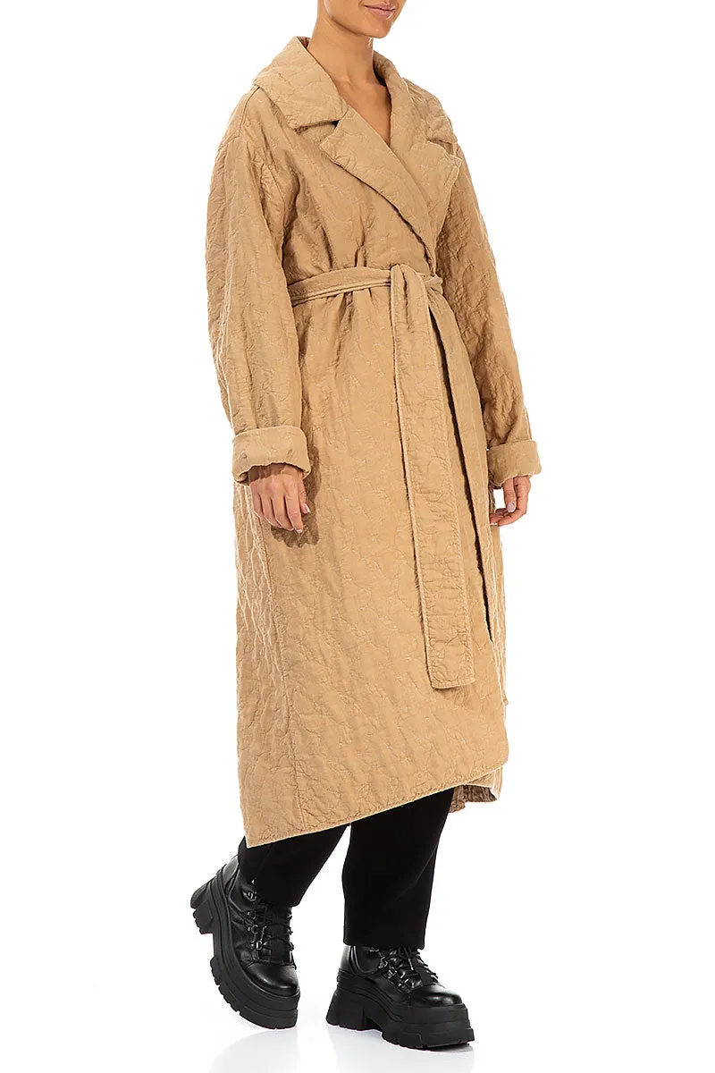 Beige Quilted Silk Trench Coat