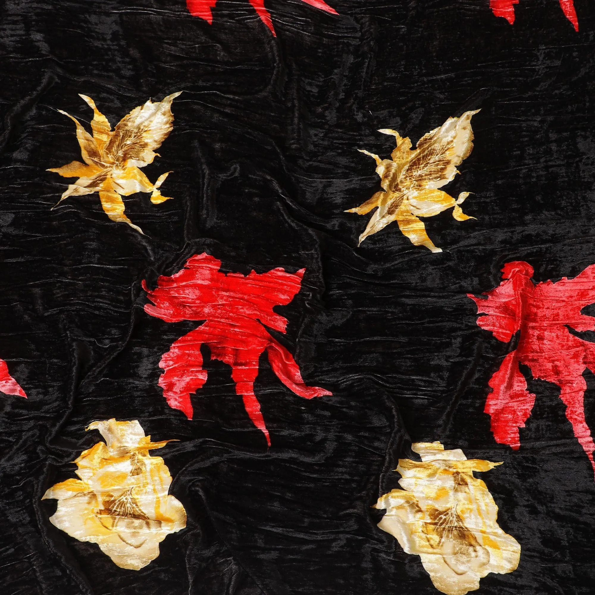 Black silk blended velvet fabric with multicolor print in floral design-D15172