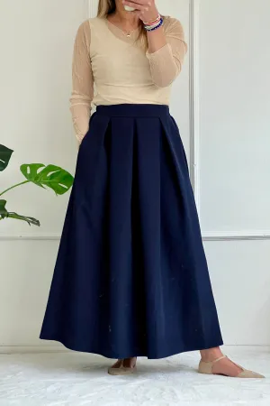 Briony Box Pleat Maxi Skirt | Navy