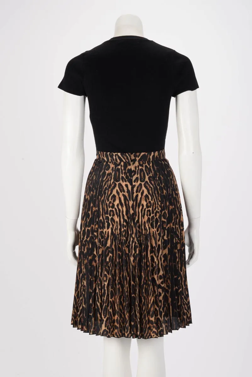 Burberry Brown Animal Print Pleated Skirt UK 6