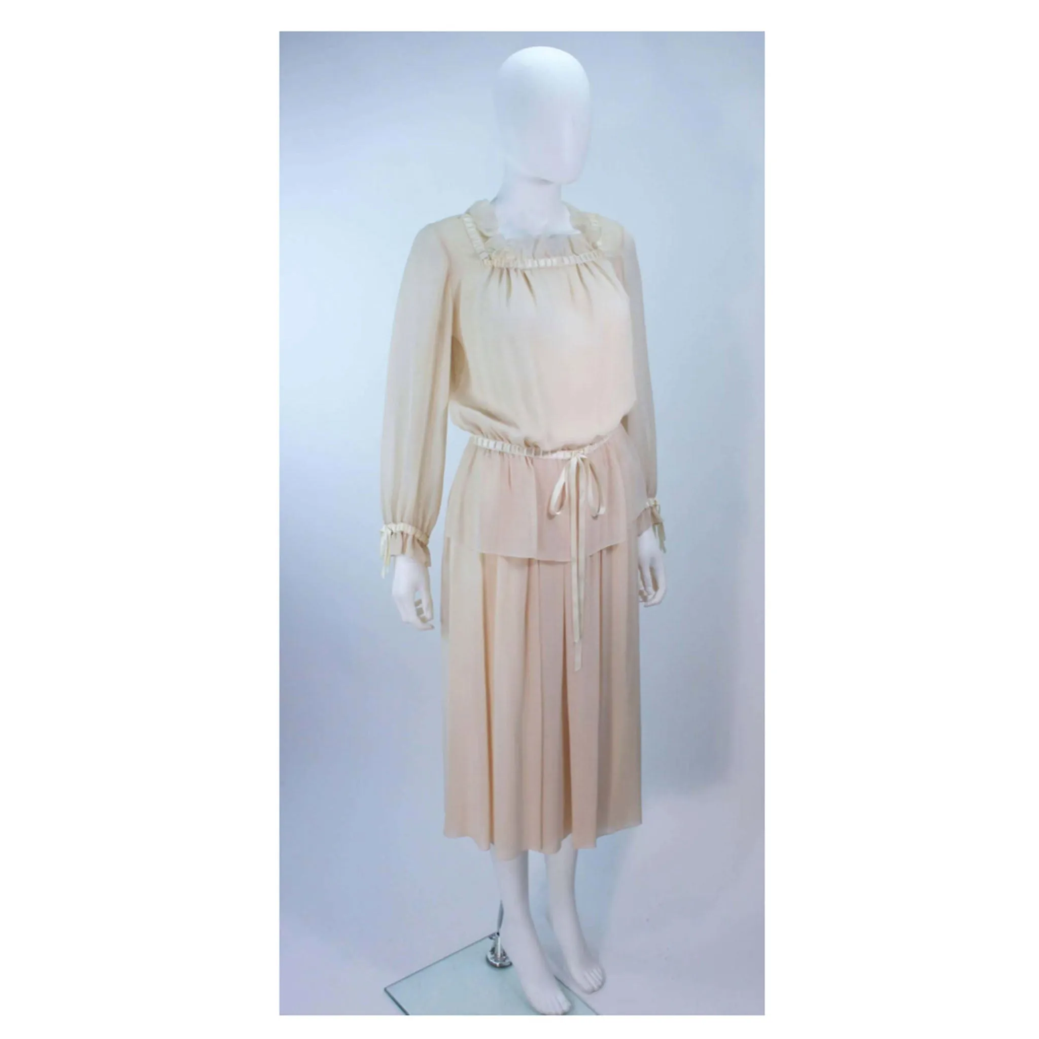 CHRISTIAN DIOR Silk Chiffon Skirt & Blouse Set Size 2