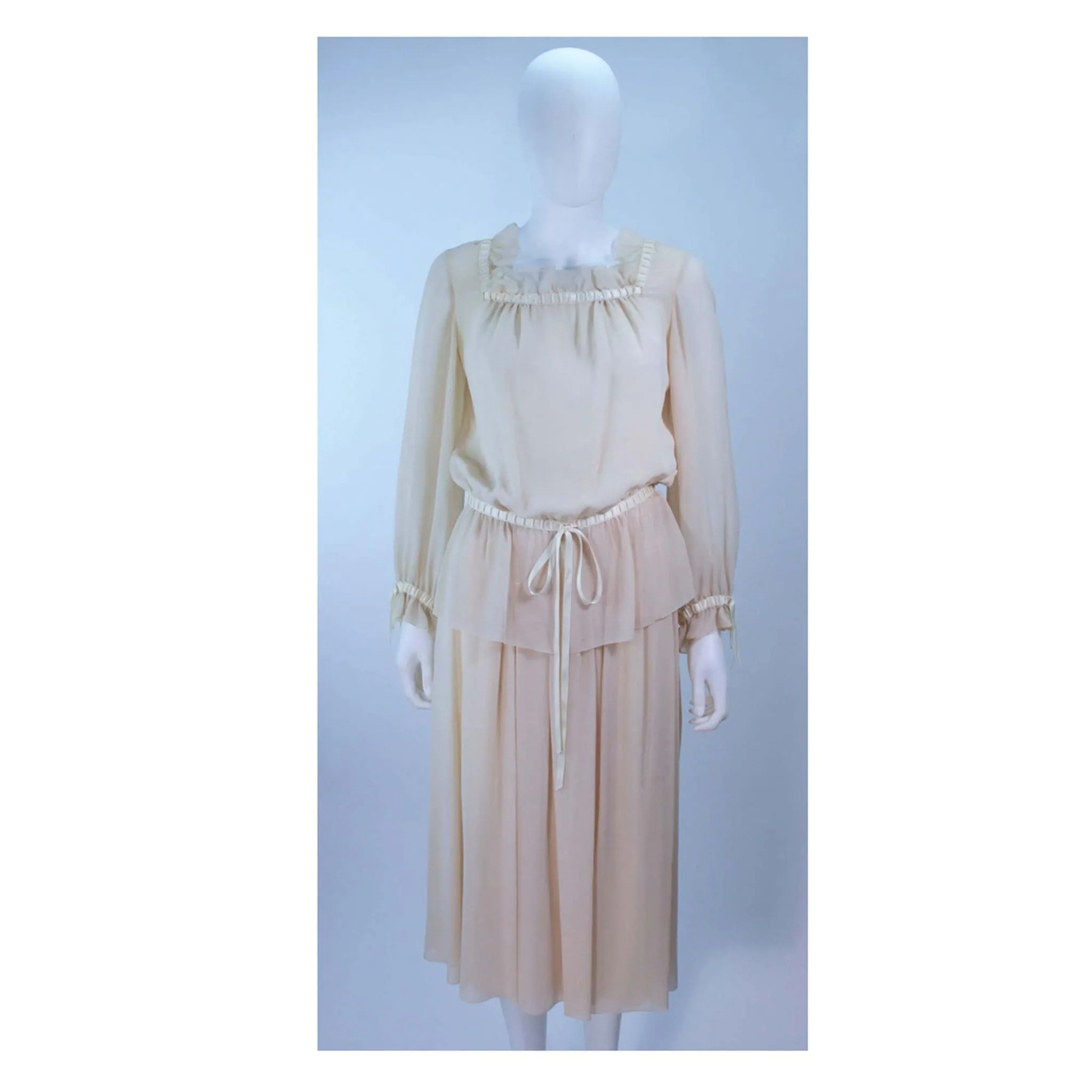 CHRISTIAN DIOR Silk Chiffon Skirt & Blouse Set Size 2