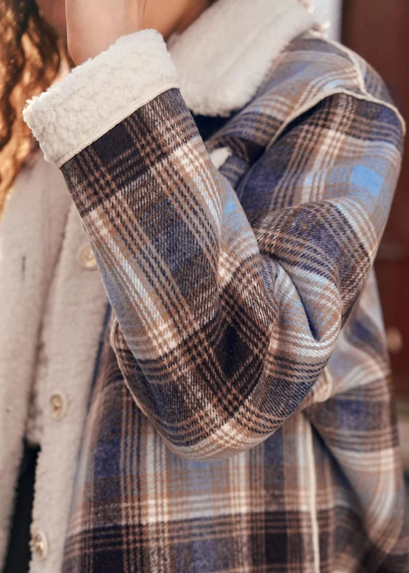 Classic Plaid Wool Fur Button Short Jacket