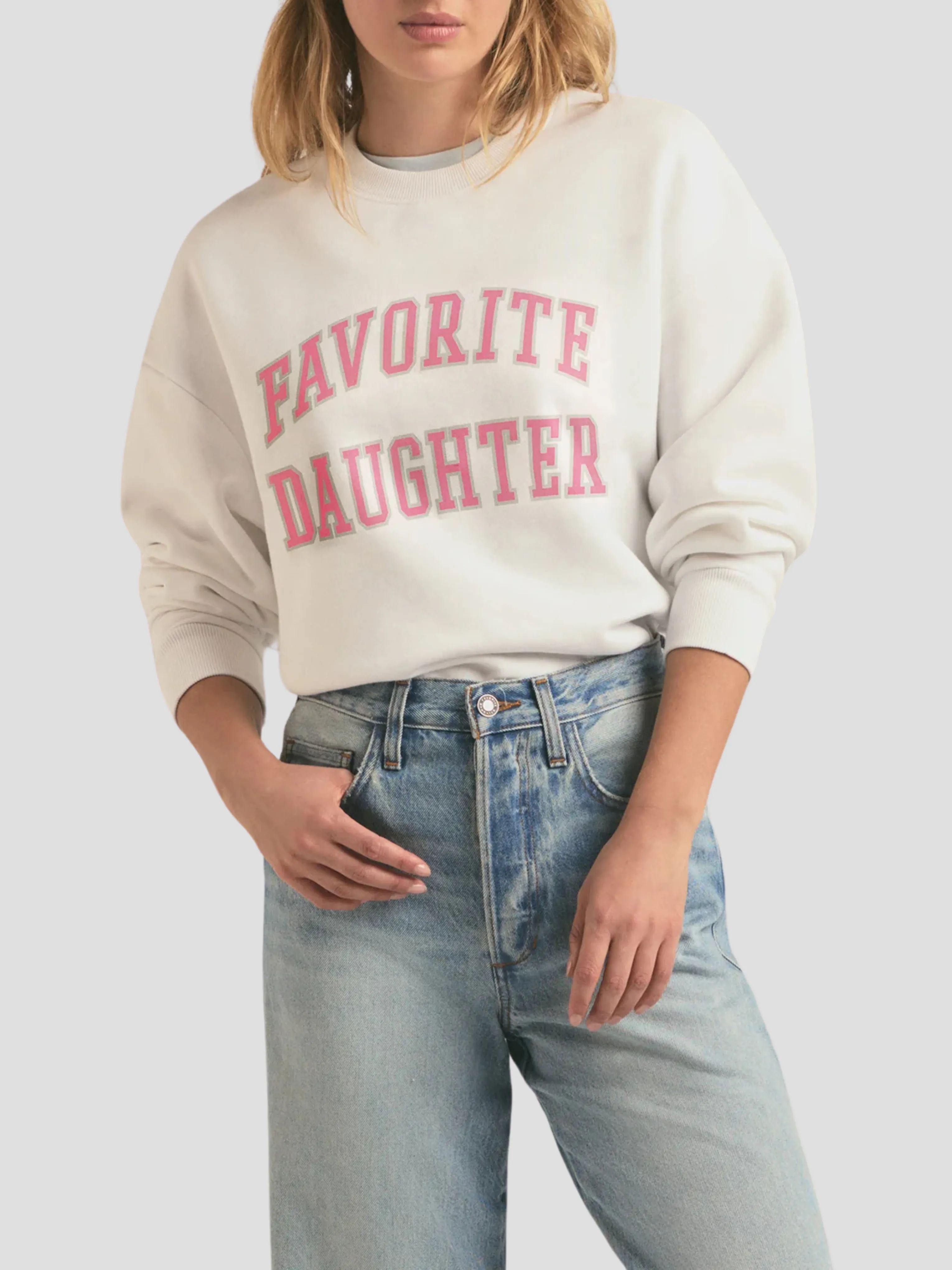 Collegiate Favorite Daughter Sweatshirt in White and Pink