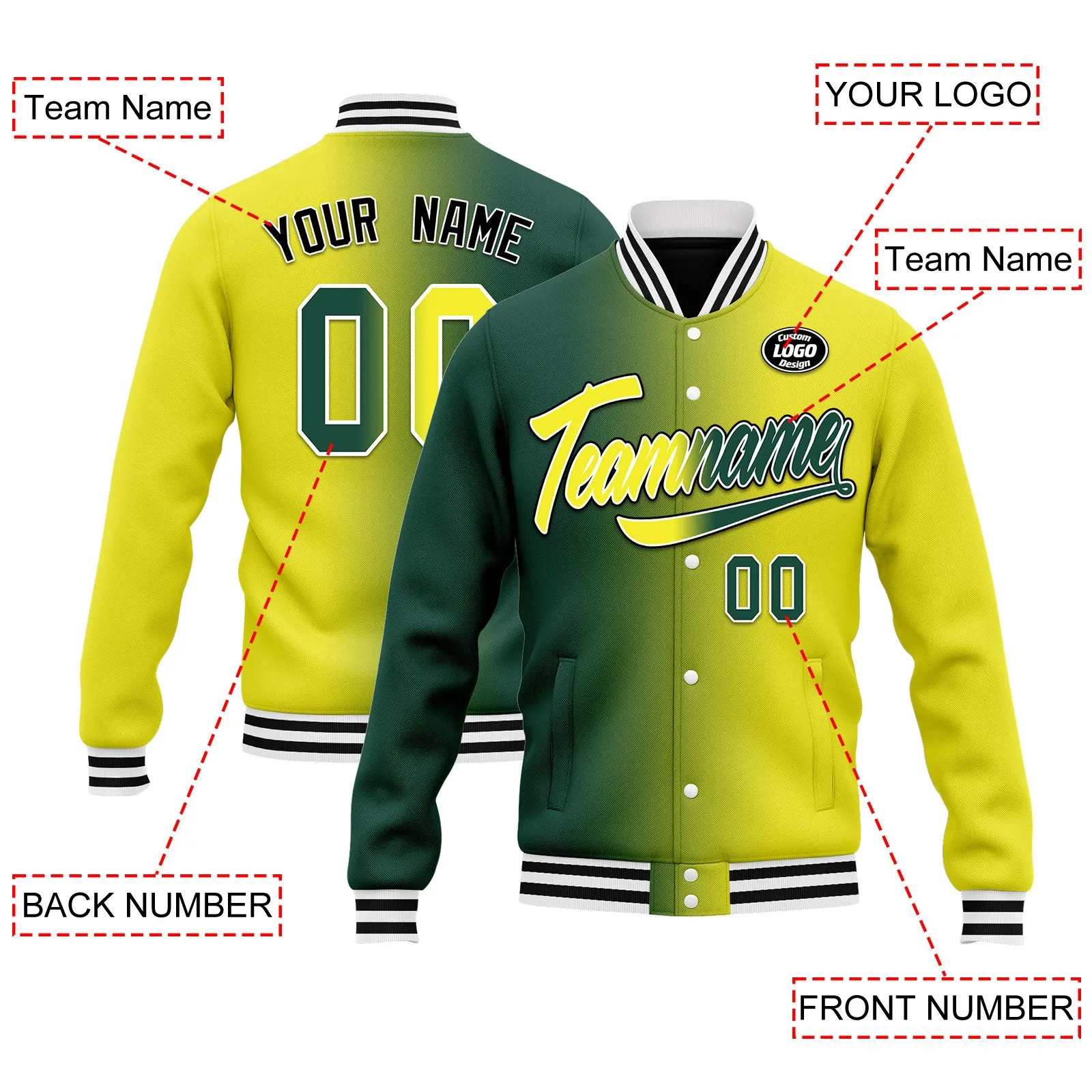 Custom Gradient Fashion Jacket Bomber Full-Snap Varsity Letterman Personalized Jacket FZ005-D028015-14