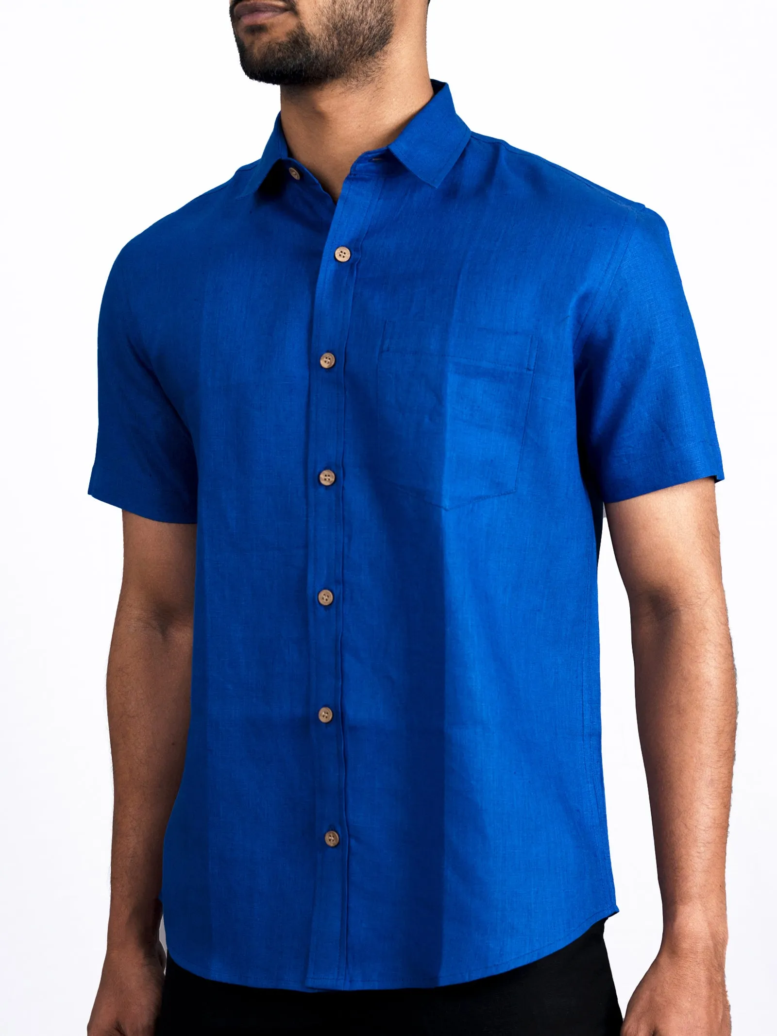 Dave - Pure Linen Half Sleeve Shirt - Blue (Factory Rescue)