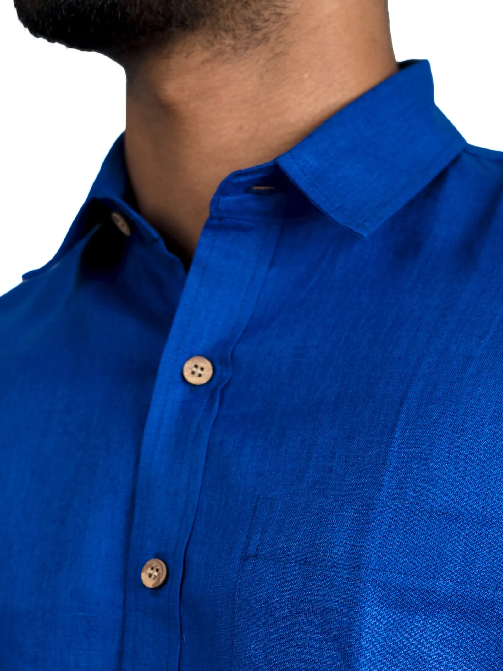 Dave - Pure Linen Half Sleeve Shirt - Blue (Factory Rescue)