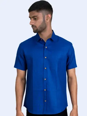 Dave - Pure Linen Half Sleeve Shirt - Blue (Factory Rescue)