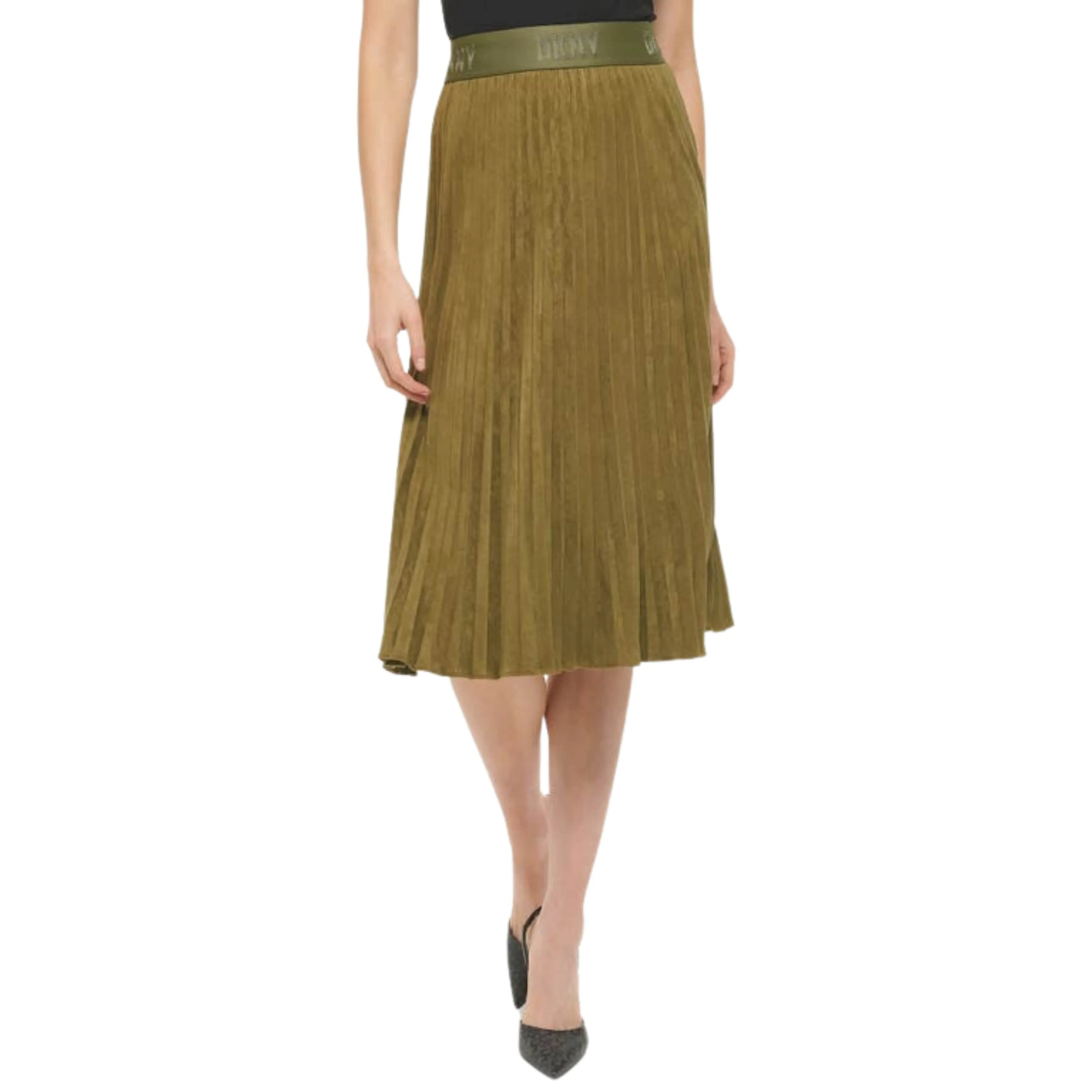 DKNY - Faux Suede MIDI Pleated Skirt