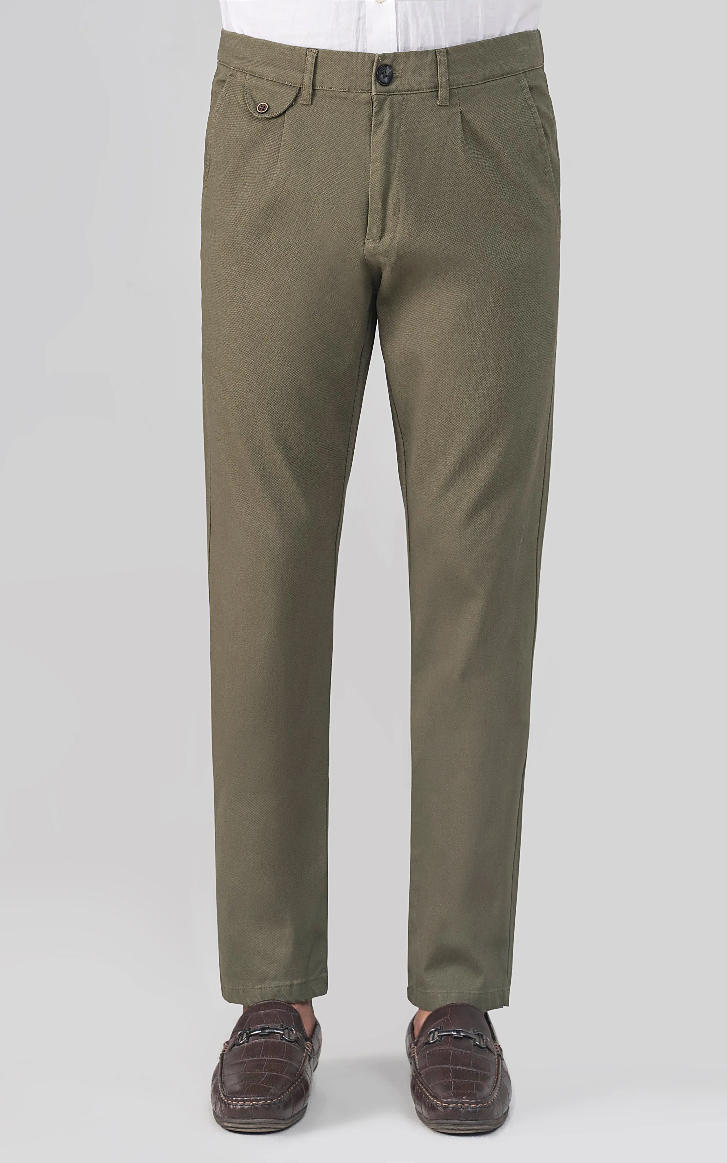 DOBBY SMART FIT CASUAL PANT OLIVE