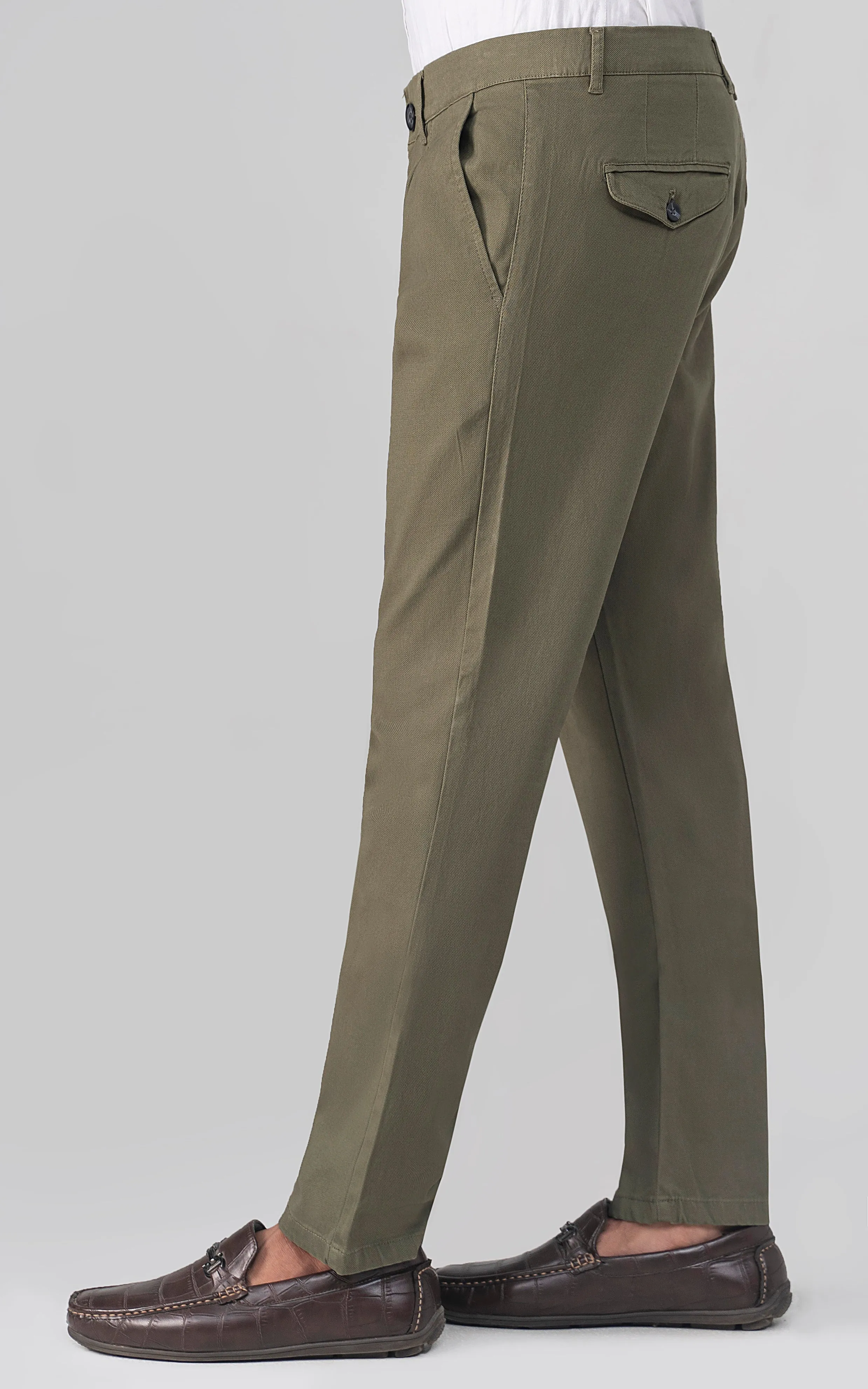 DOBBY SMART FIT CASUAL PANT OLIVE