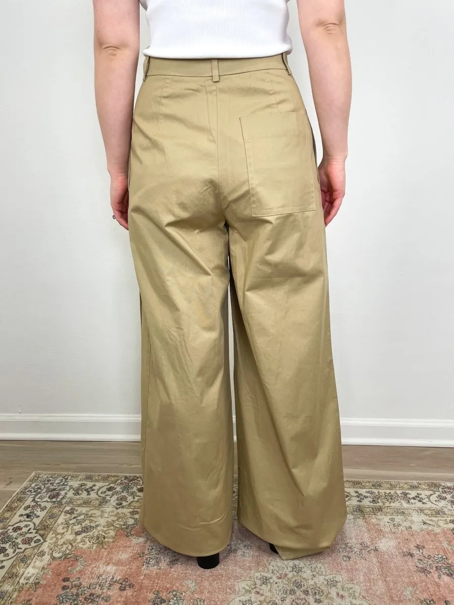 Double Pleated Wide Leg Trouser in Khaki