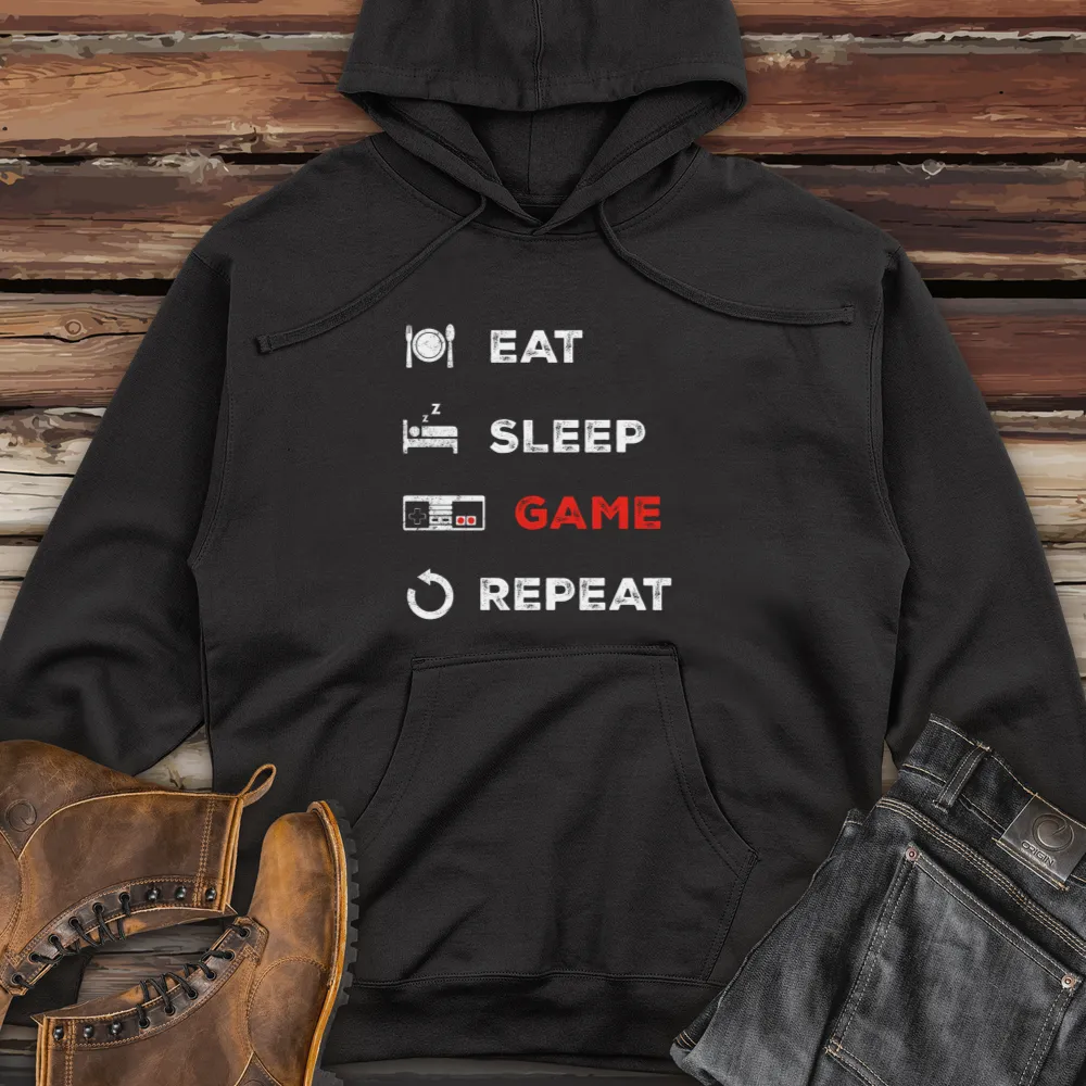 Eat Sleep Game Repeat Midweight Hooded Sweatshirt