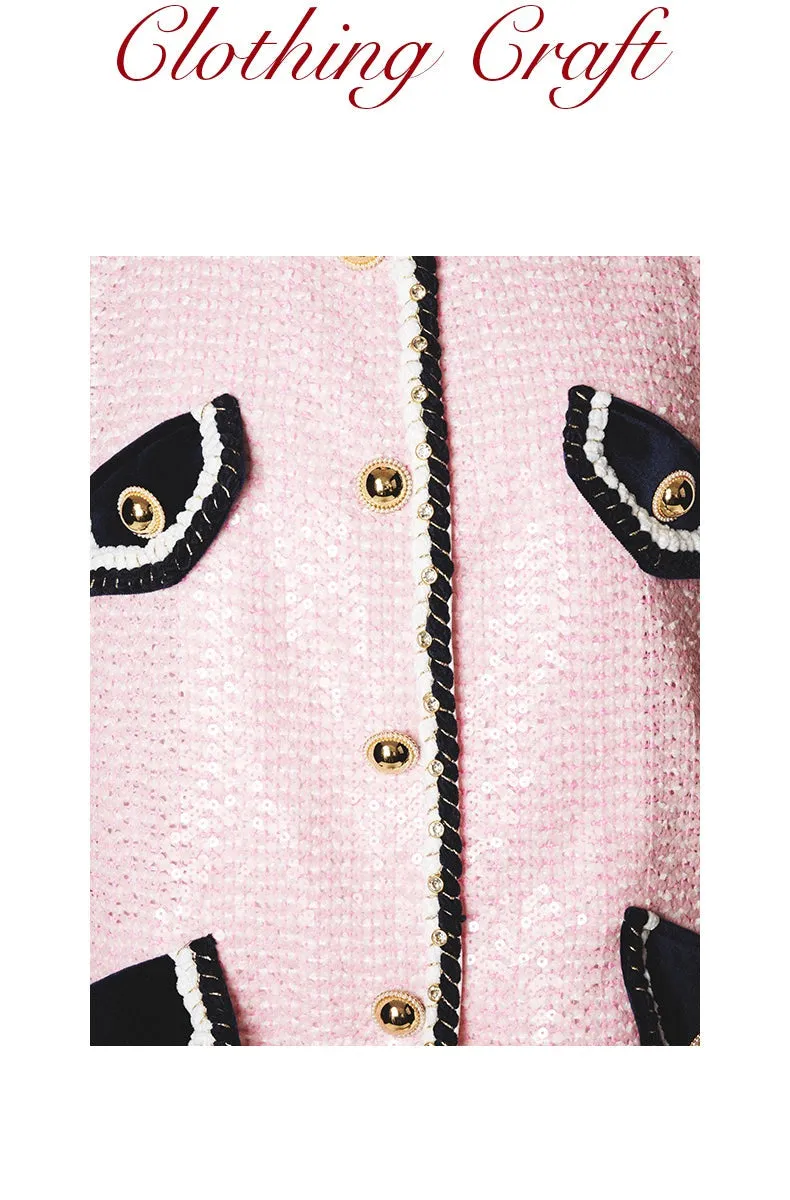 FAME Autumn shimmering sequin beads pink classic coat blazer - Adil