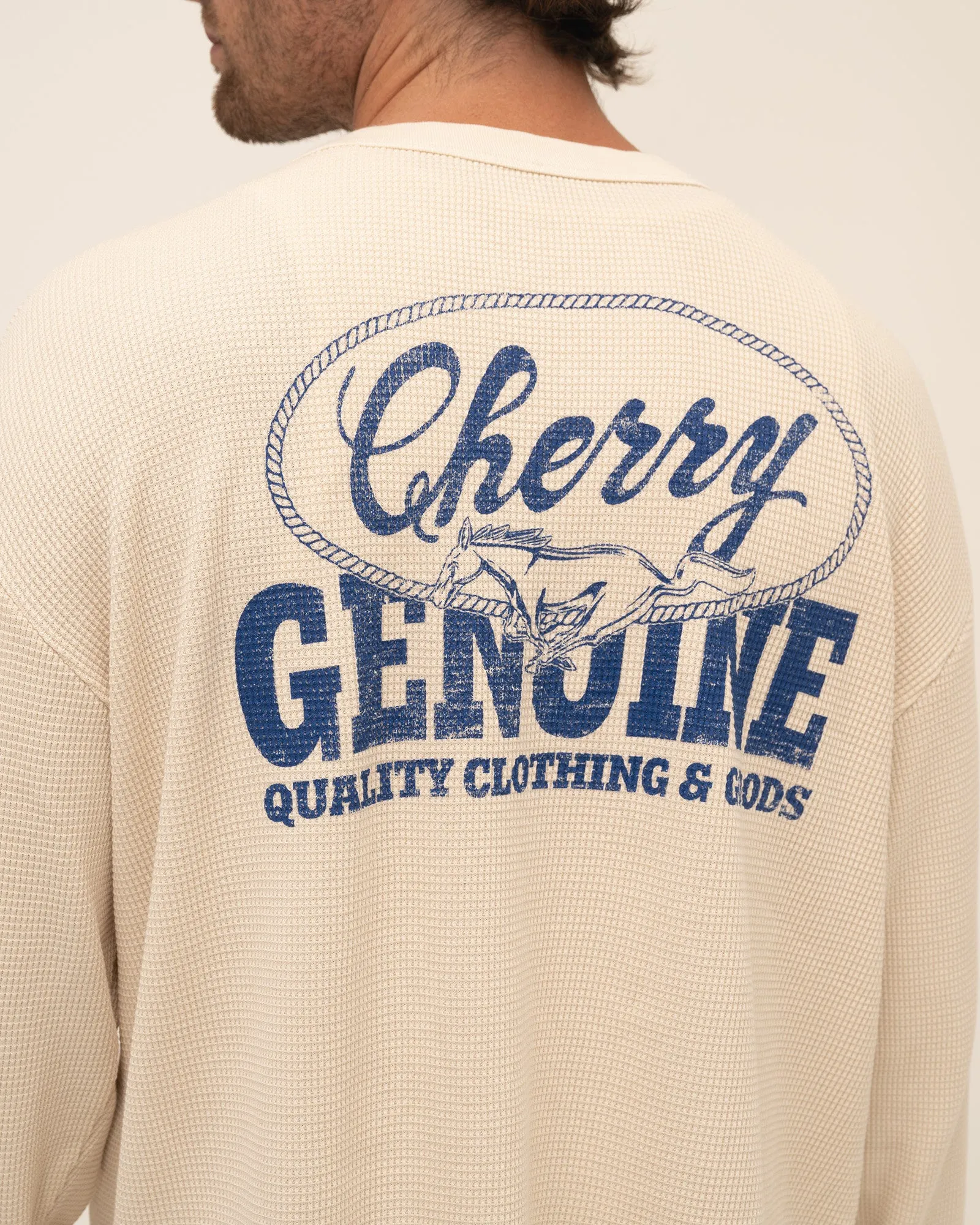 Genuine Boxy Thermal Long Sleeve (Natural/Blue)