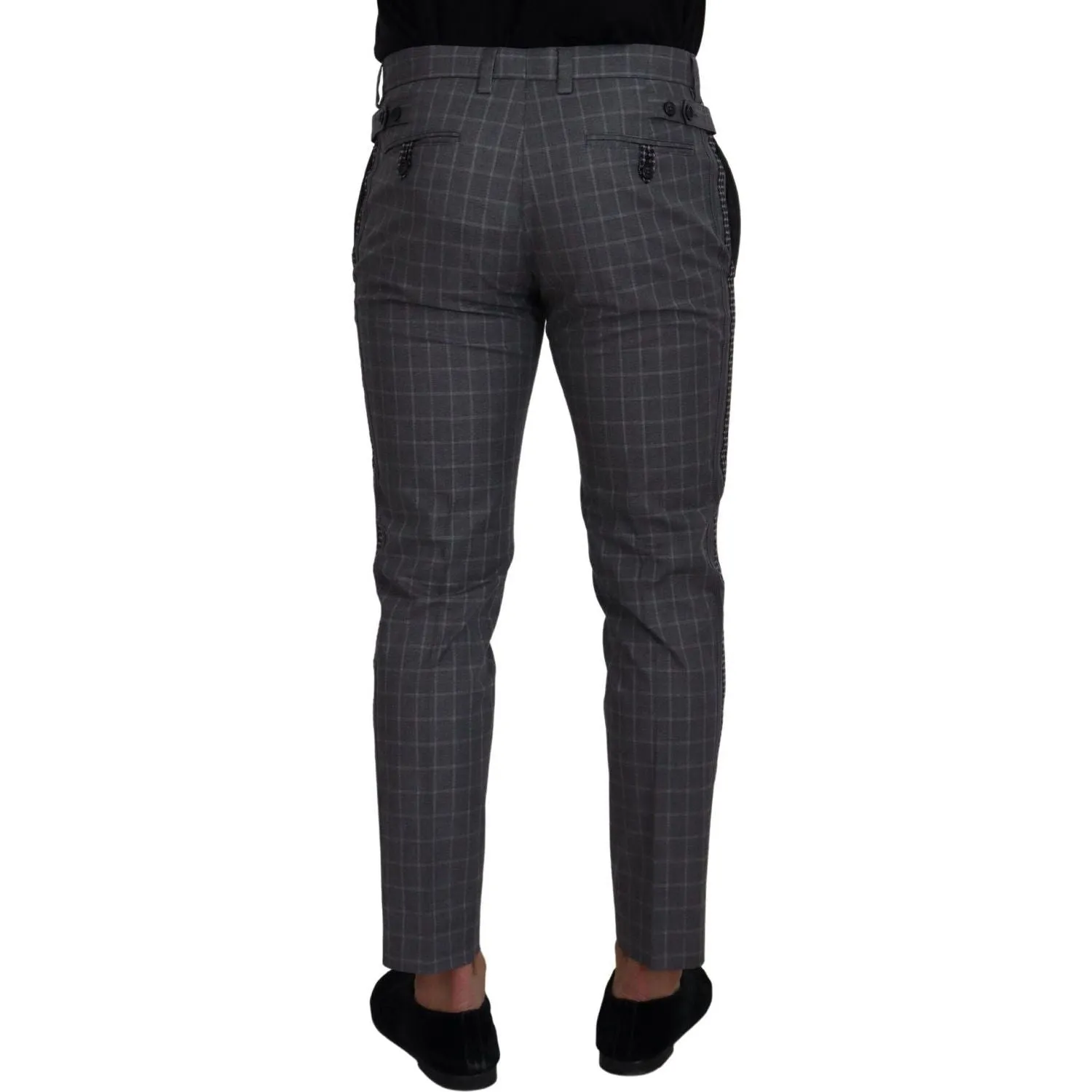 Grey Cotton Checkered Chino Pants