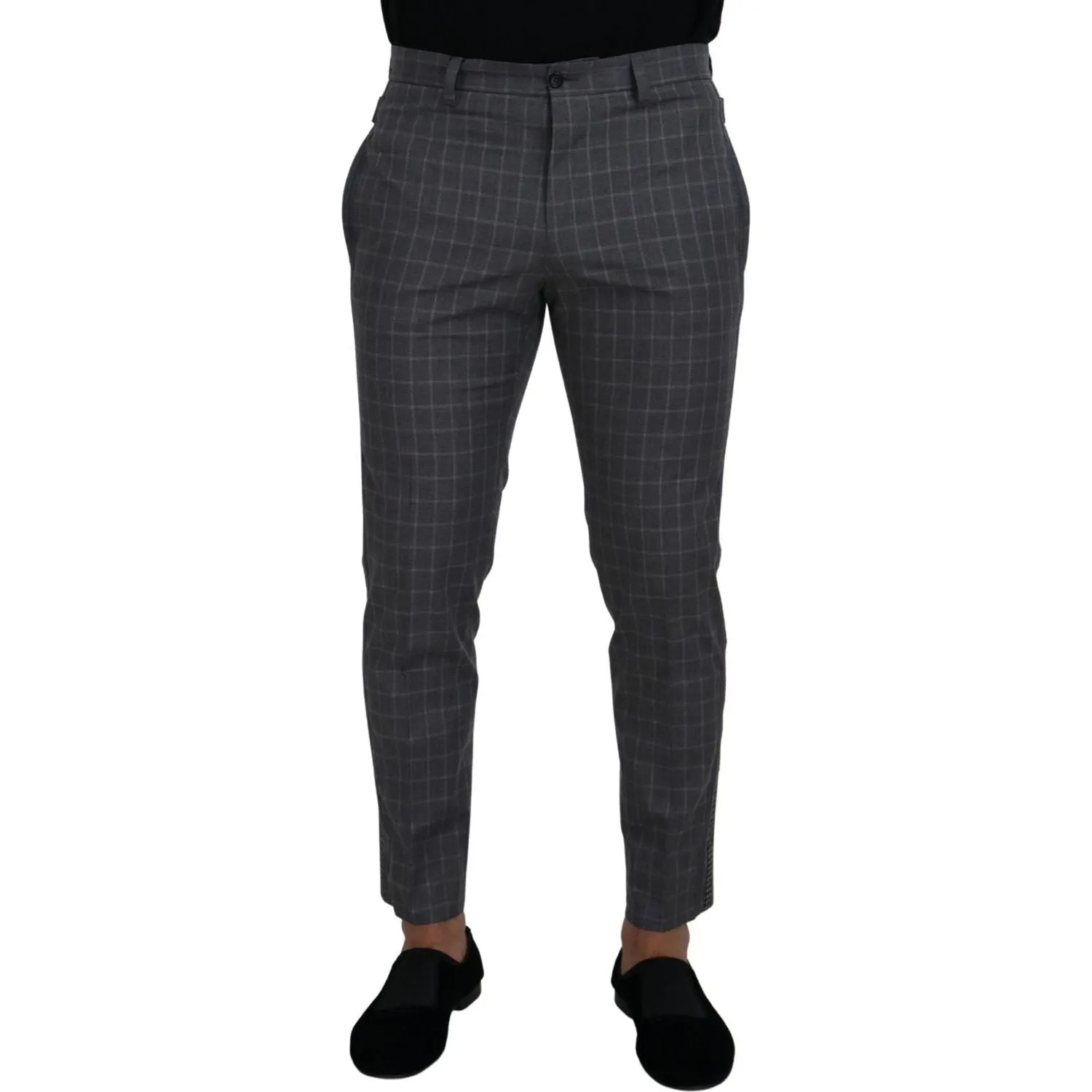 Grey Cotton Checkered Chino Pants