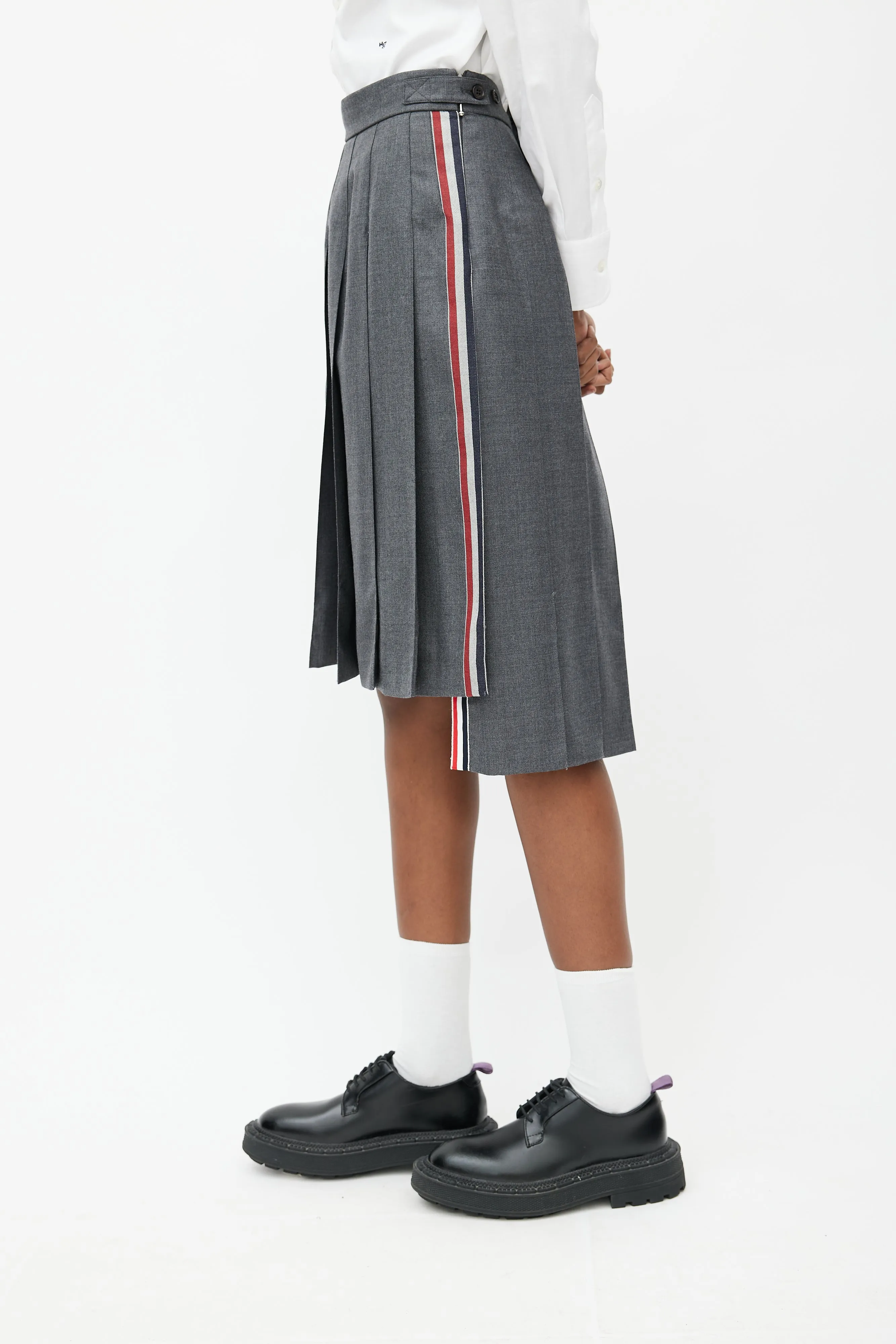 Grey Pleated Midi Skirt