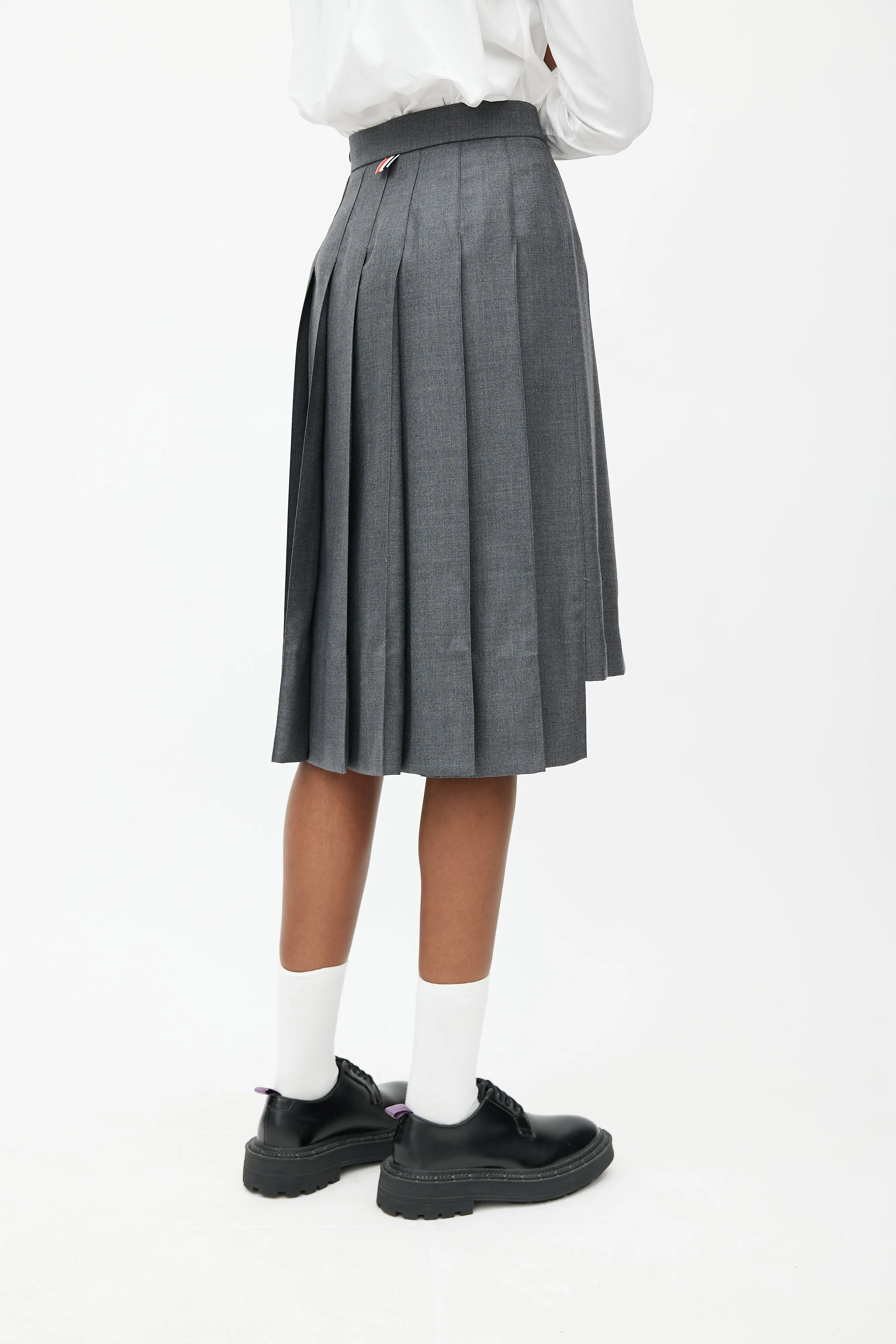 Grey Pleated Midi Skirt