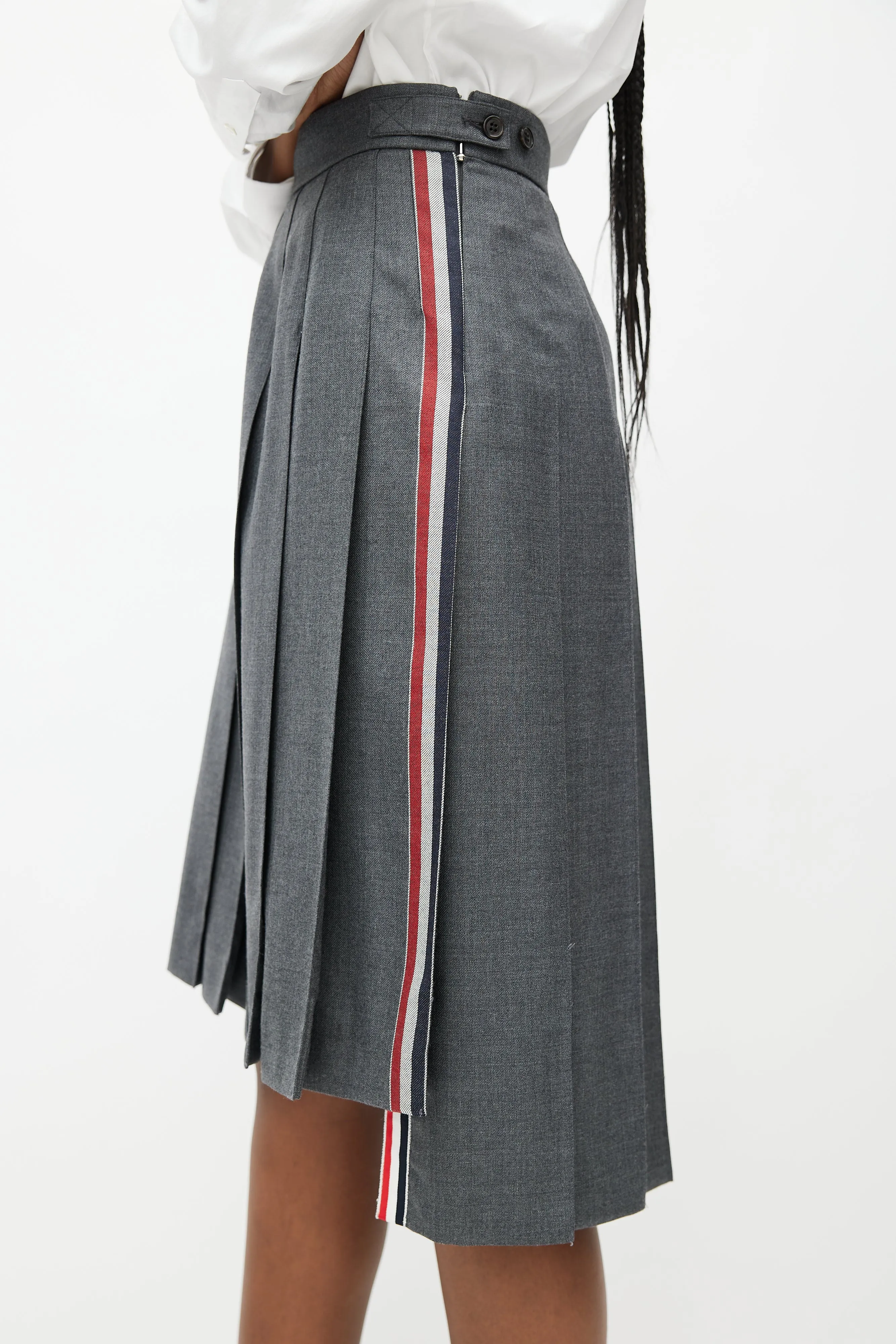 Grey Pleated Midi Skirt