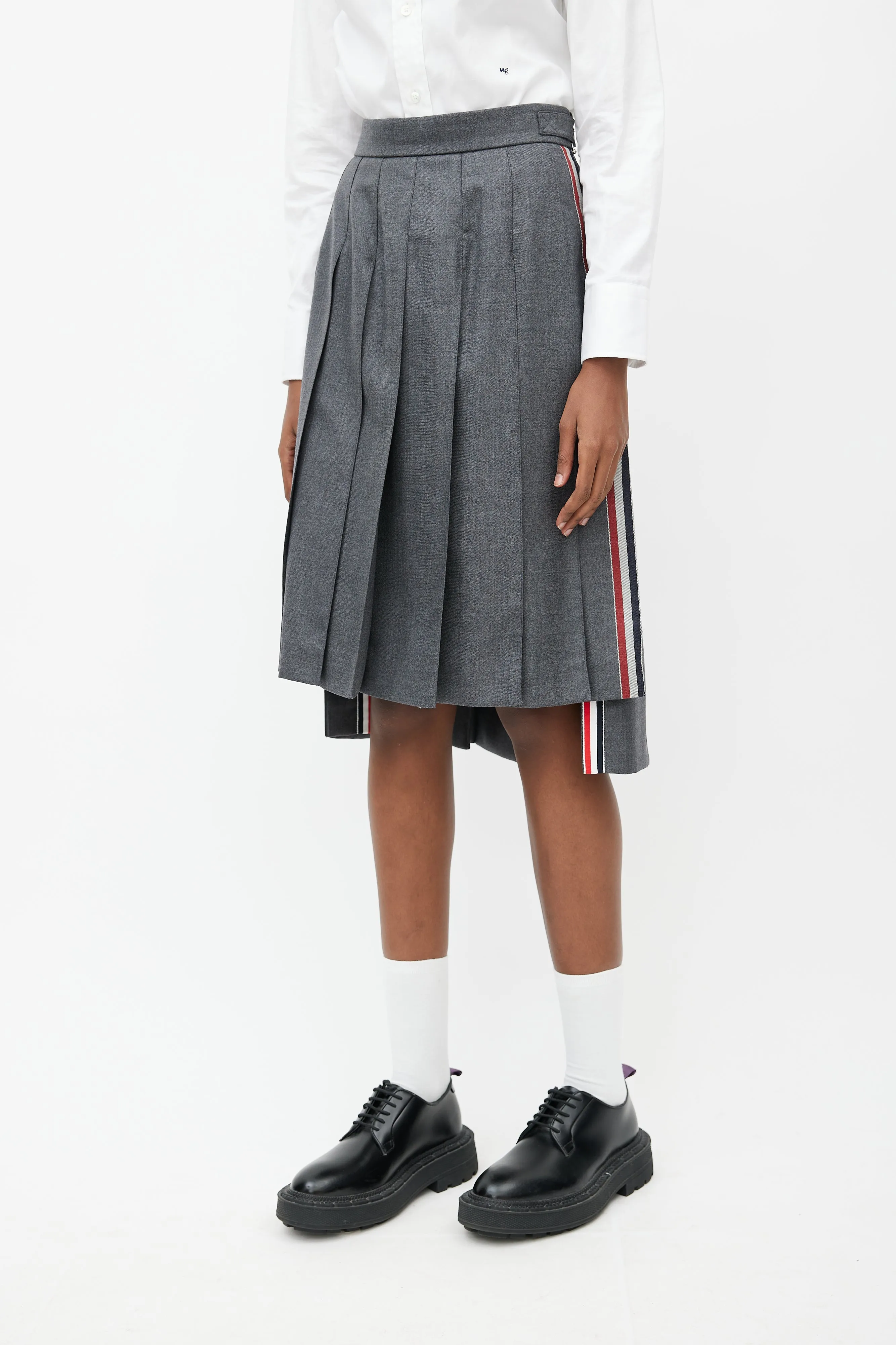 Grey Pleated Midi Skirt