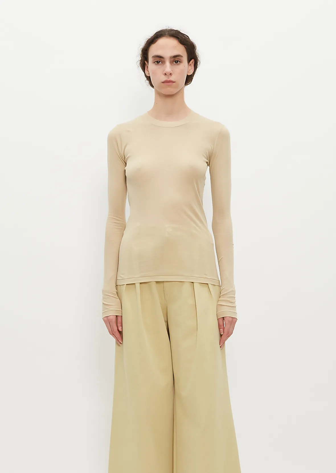 High Gauge Sheer Rib Long Sleeve Tee — Light Beige