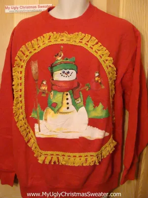 Horrible Red Funny Ugly Christmas Sweatshirt Happy Snowman