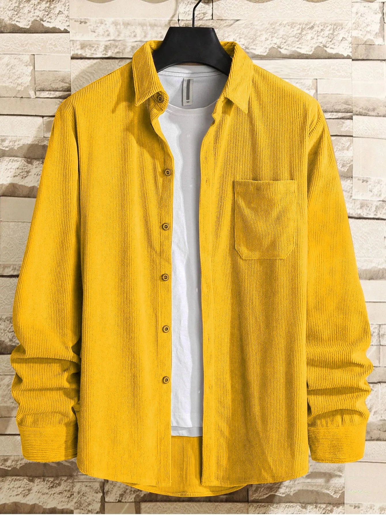 Iron Yellow  Men Corduroy Flap Pocket Button Front Shirt