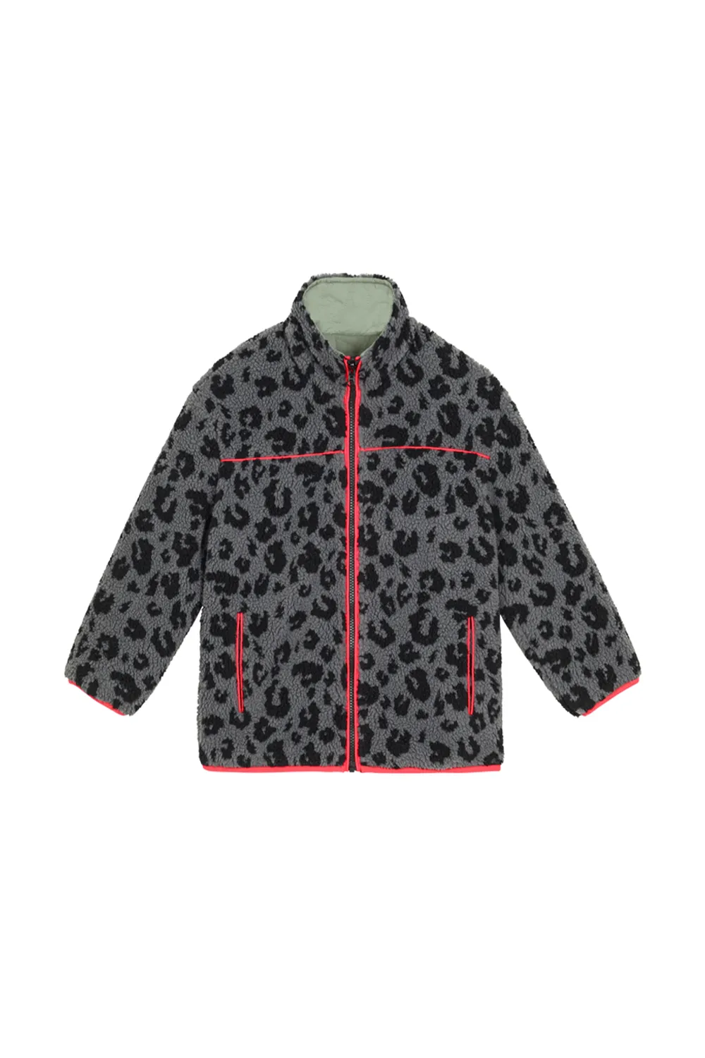 Kids Reversible Quilted Khaki Lightning Bolt and Leopard Borg Coat