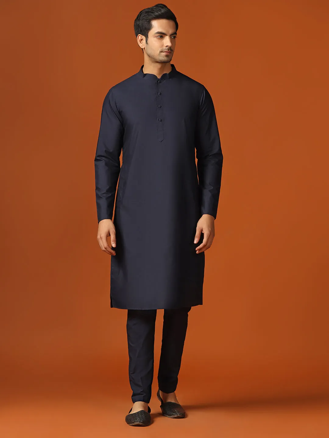 Men Blue Kurta Jacket Trouser Set