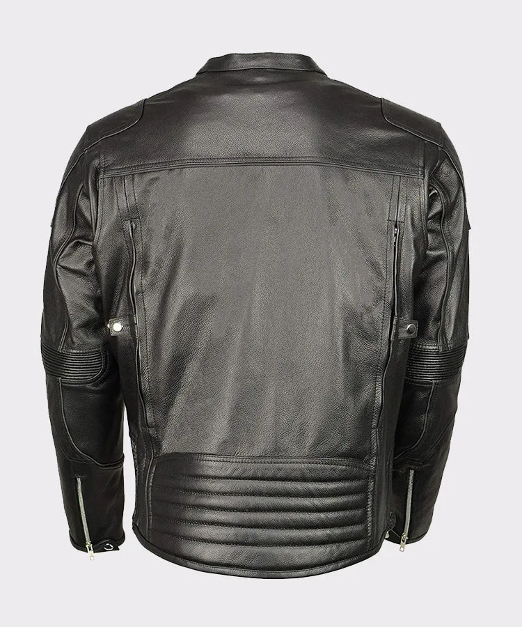 Men’s Armored Triple Vent Leather Jacket Stretch Side