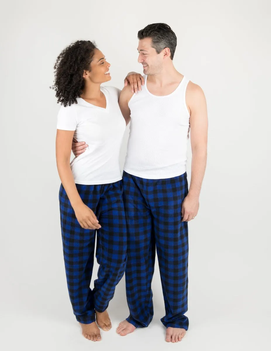 Mens Black & Navy Plaid Fleece Pants