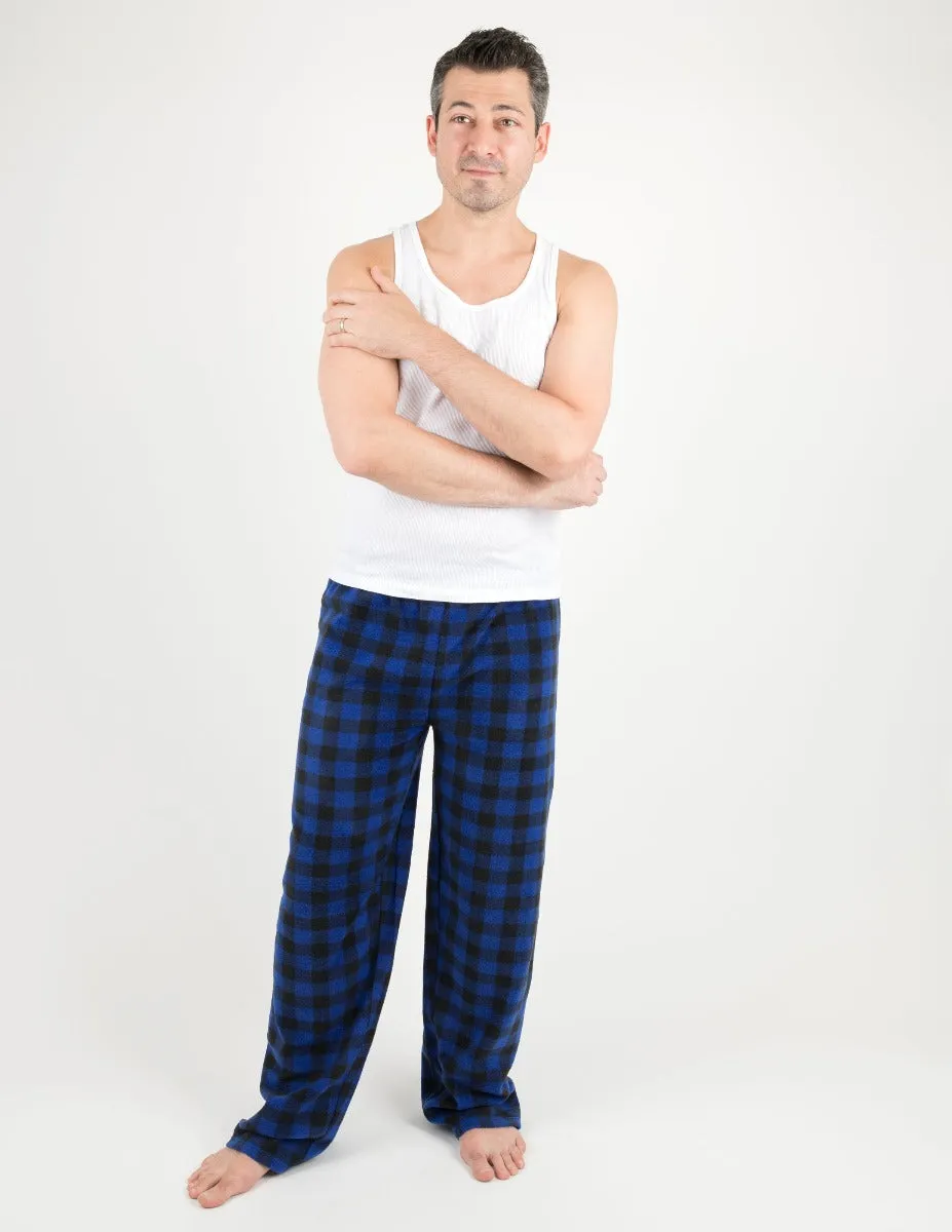 Mens Black & Navy Plaid Fleece Pants