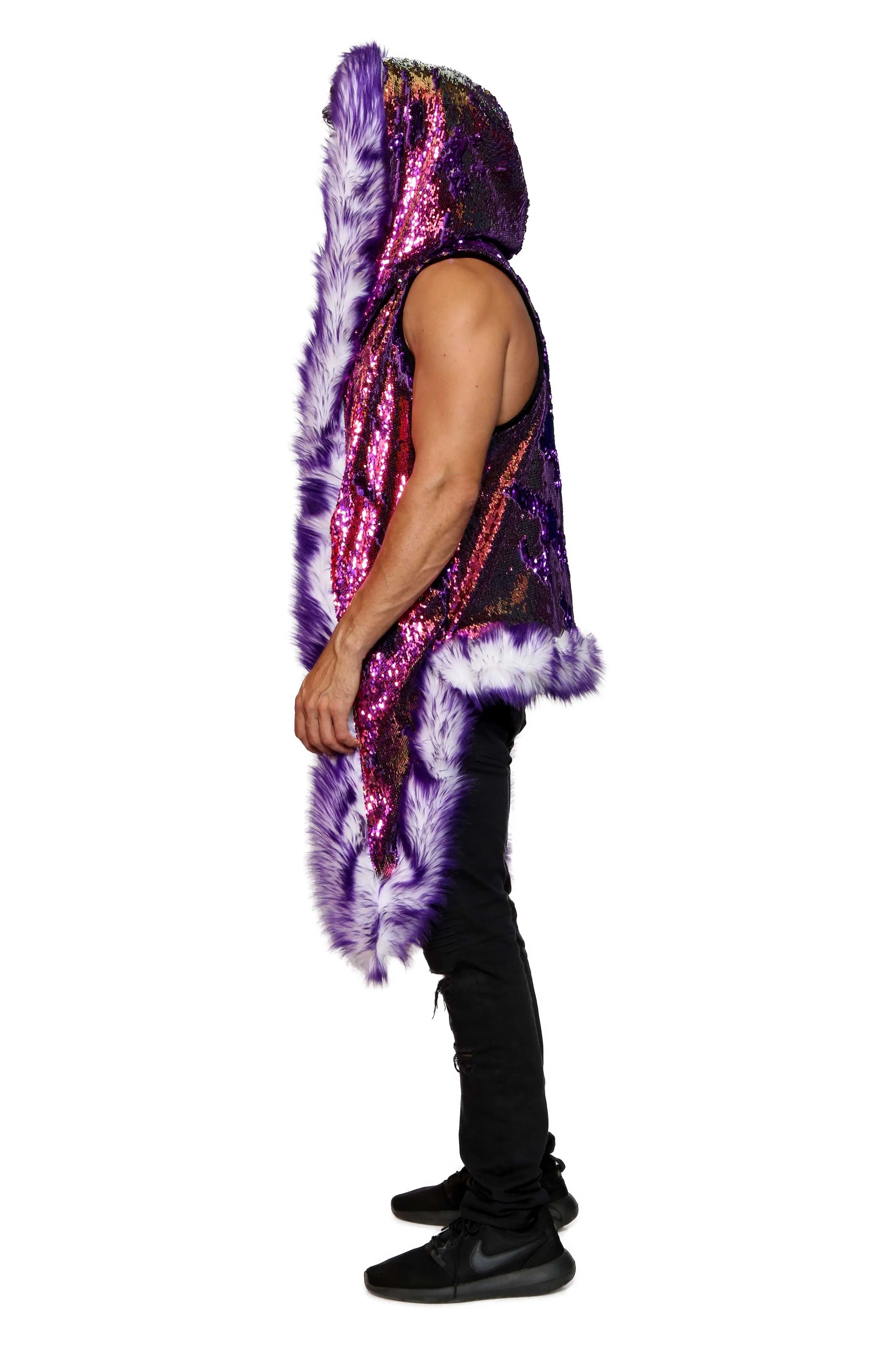 Men's LED Sequin Vest in "Purple Gold Rainbow" STOCK