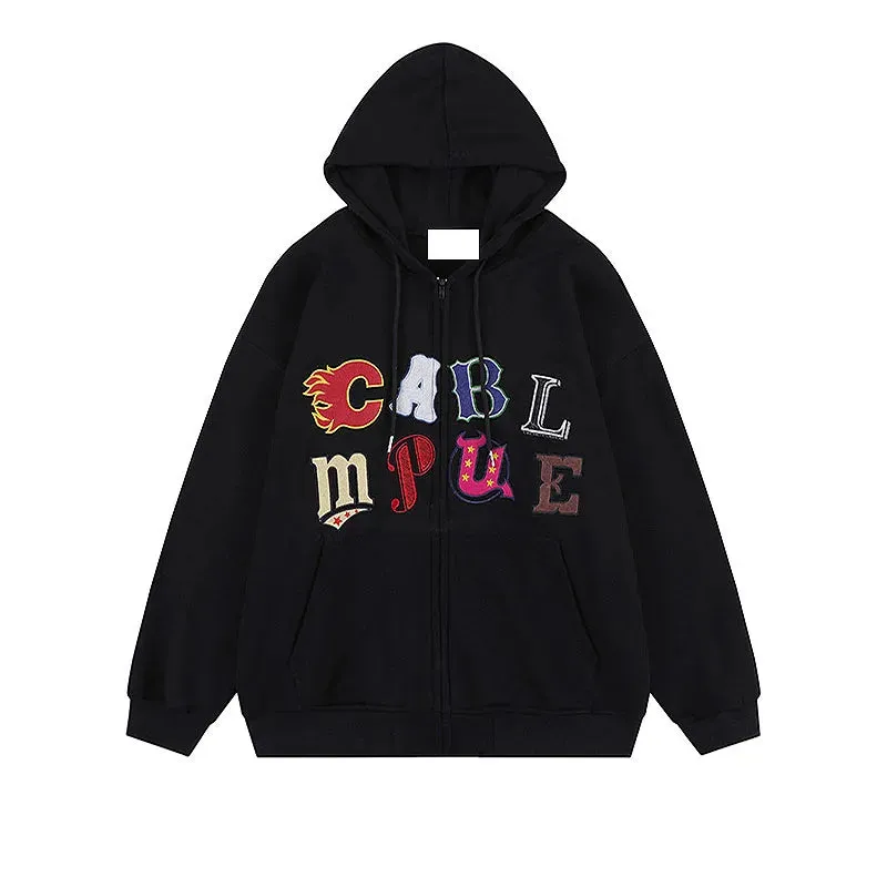 Metaversmall O-neck Zip-up Loose Women Hoodies Winter Letter Chic Zipper Fashion Female Streetwear Pockets Casual Basic Office Ladies