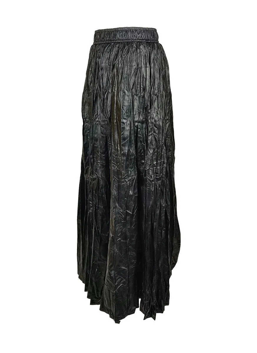 N240019 Irregular Pleated Printed Long Skirt *Black