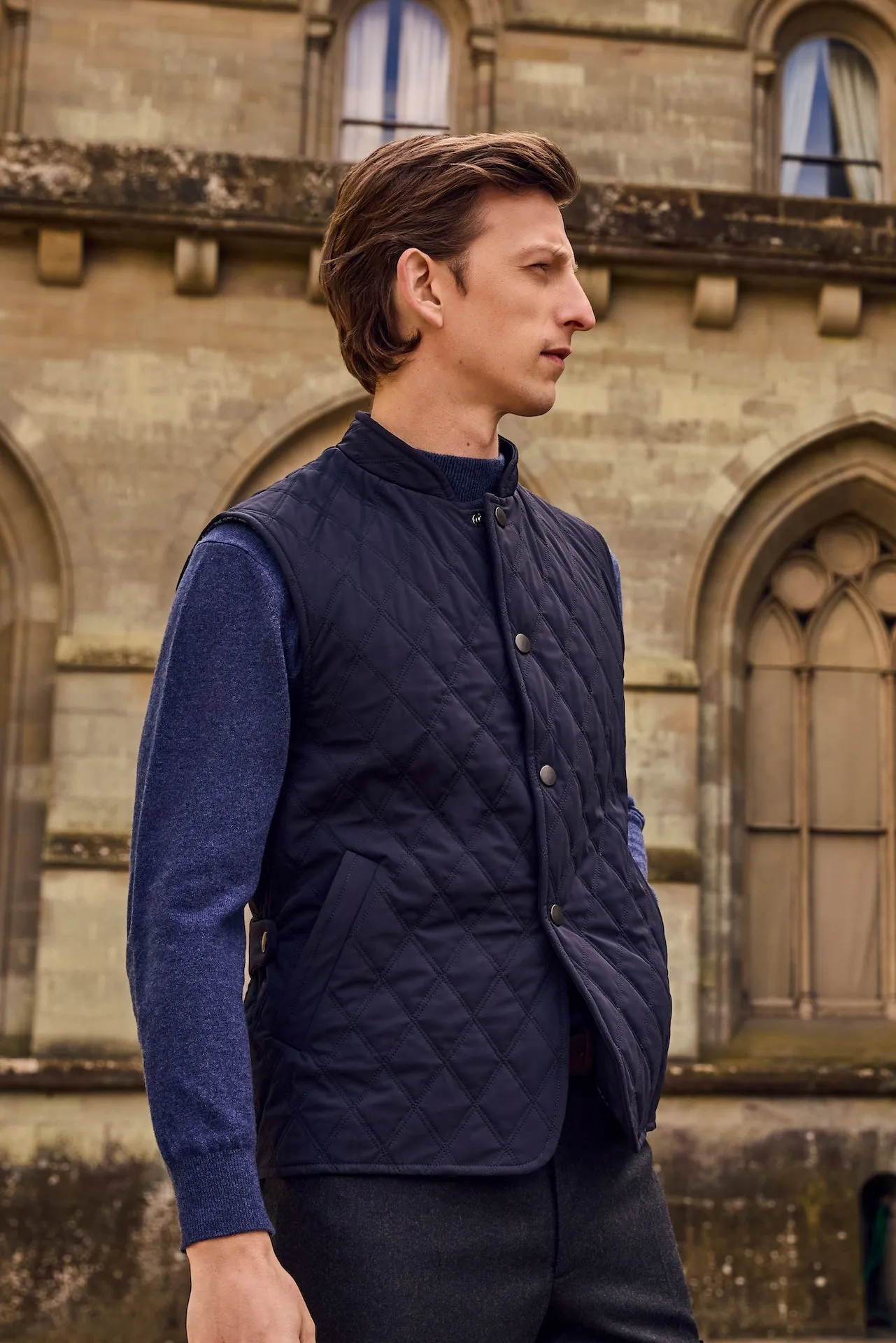 Navy Quilted Cashmere Gilet