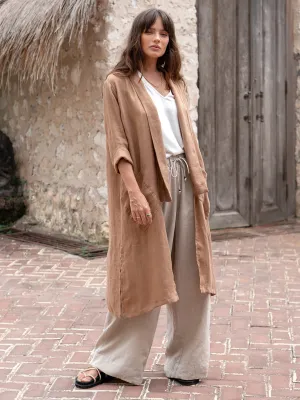 Nova Longline Linen Coat Desert Sand