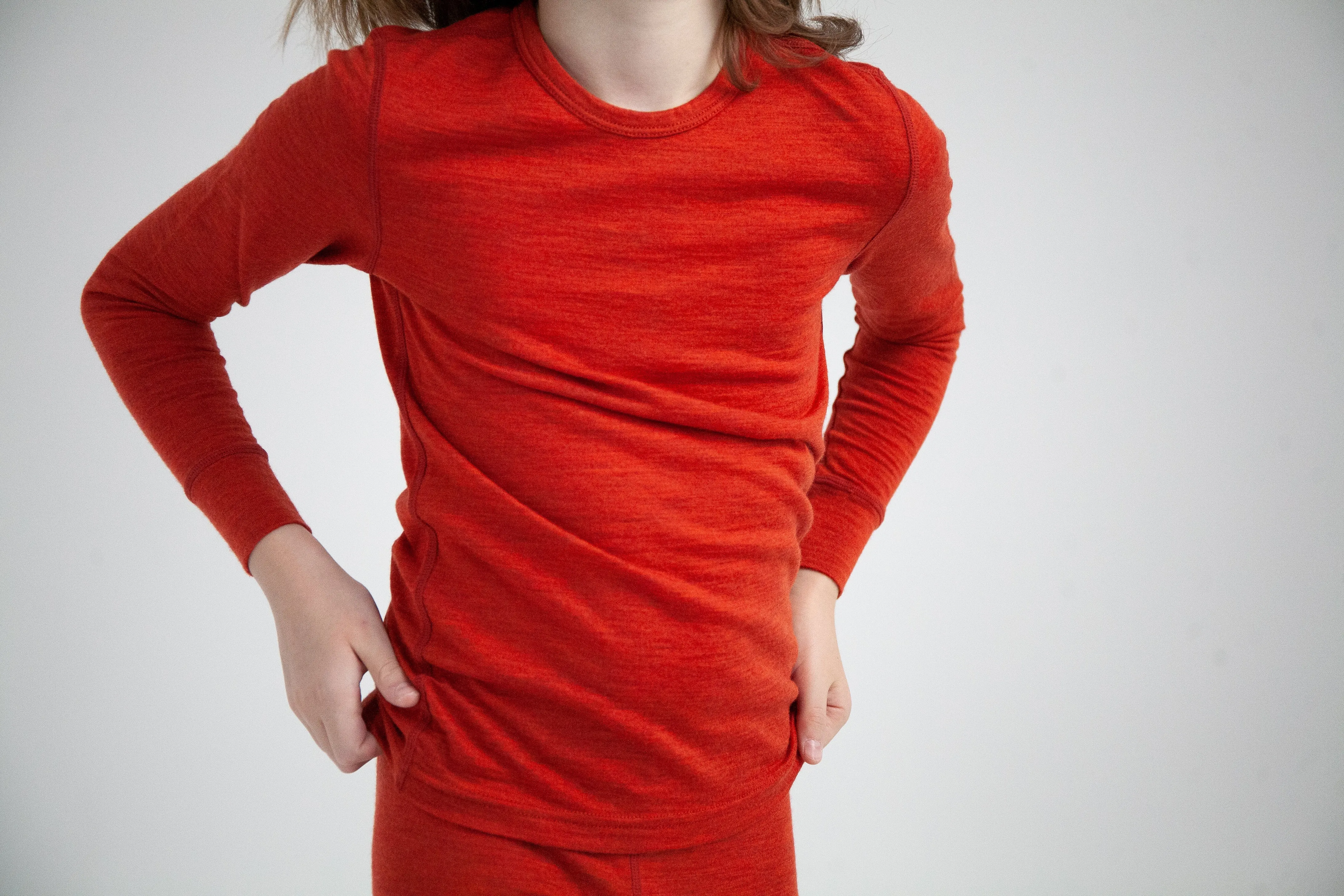 Oaki Kids Ultra-Soft Merino Wool Base Layer Kids, Breathable Merino Base Layer, Boys & Girls Thermals for Kids, Red Clay