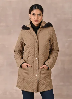 Olive Quilted Jacket with attached Hood (W)