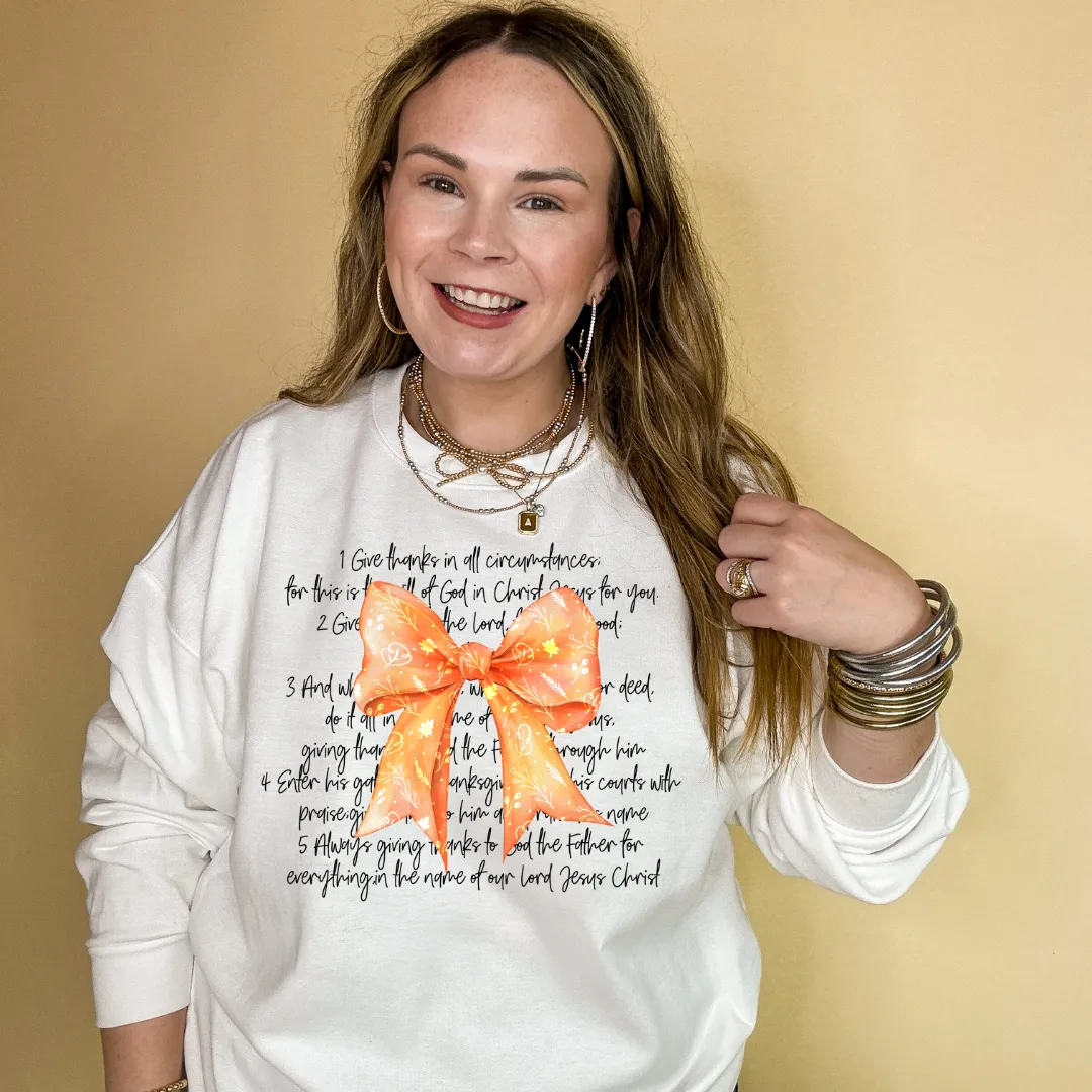 Online Exclusive | Thankful Reminders and Orange Autumn Bow Graphic Sweatshirt in Multiple color Options