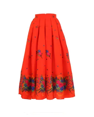 Orange Long pleated Skirt