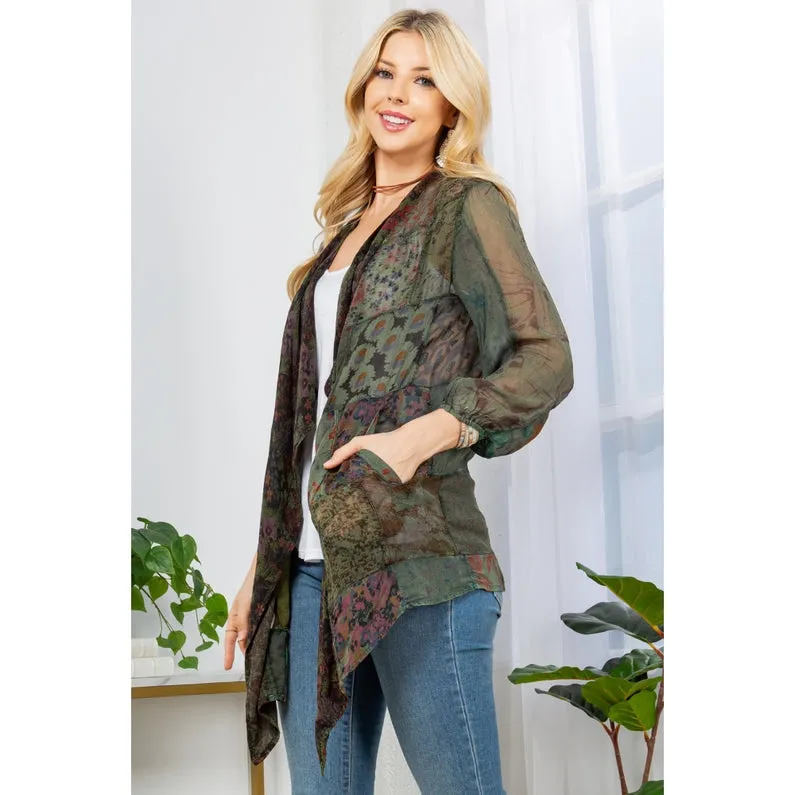 Patchwork Kimono Sheer Jacket ~ Green