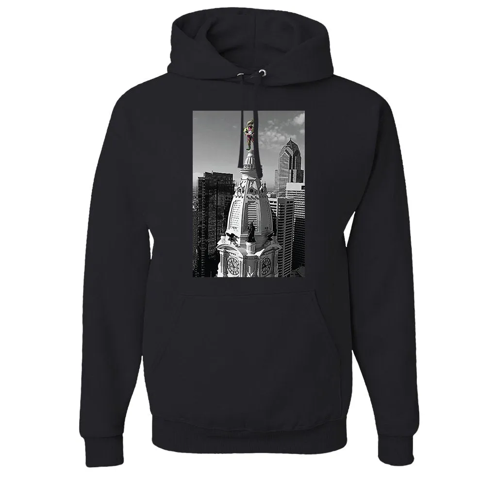 Philadelphia Mummer City Hall Pullover Hoodie | City Hall Philadelphia Football Mummer Statue Black Pullover Hoodie