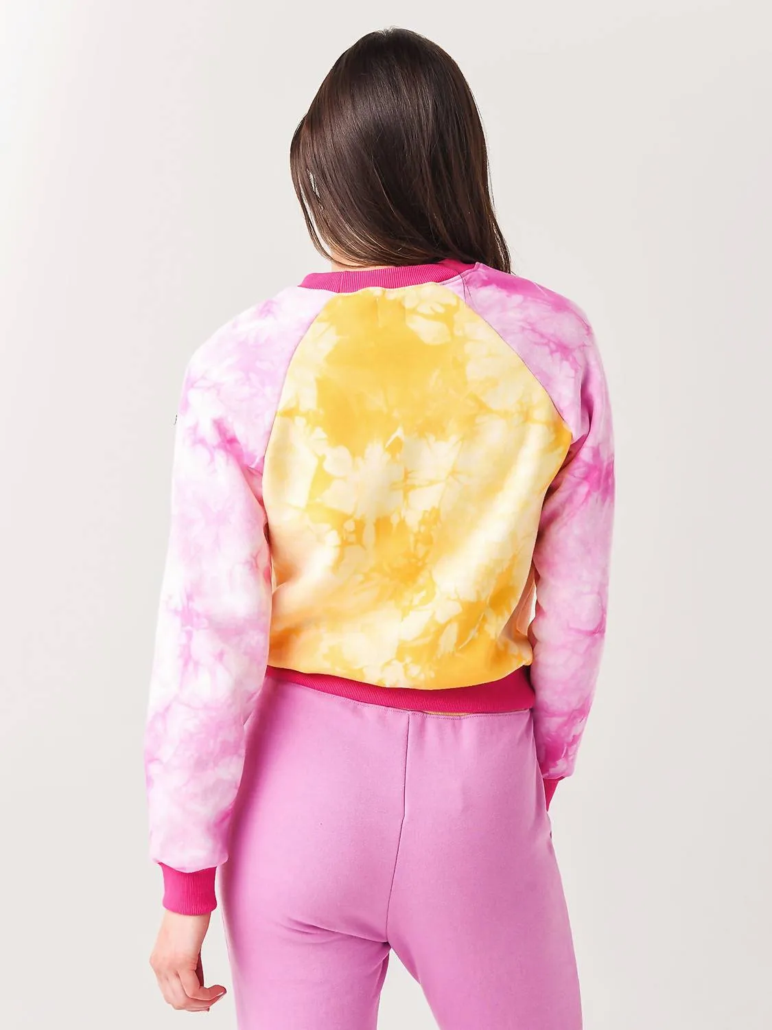 "laid Back" Crew Sweatshirt In Gold/fuschia Tie Dye