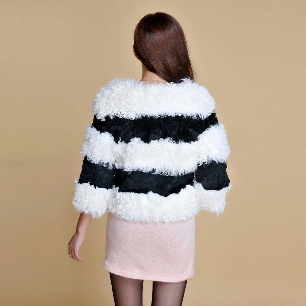 Real Lamb Fur and Rabbit Fur Coat Jacket Overcoat Ladies' Top Dress 2016 New Women's Fur Fur Sotry FS13063